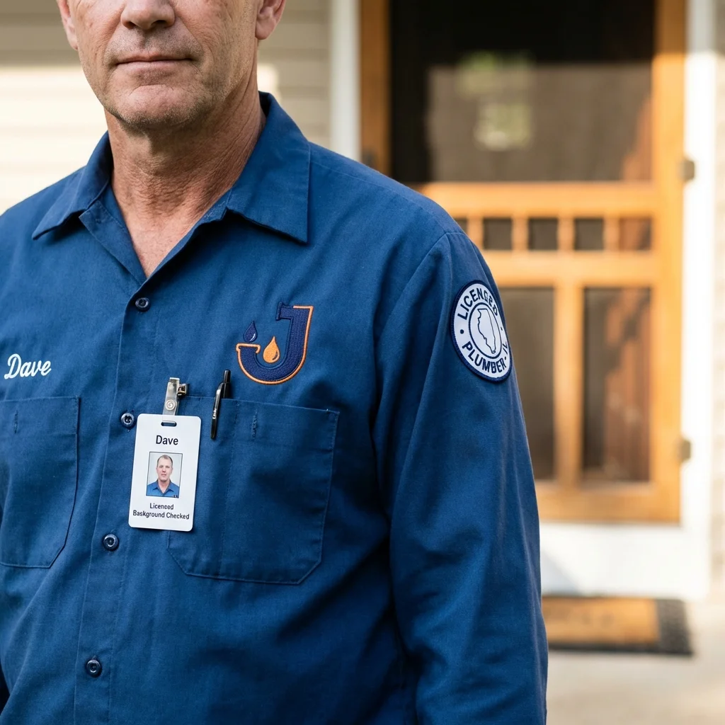 Licensed plumber showing ID badge in Montgomery, NY
