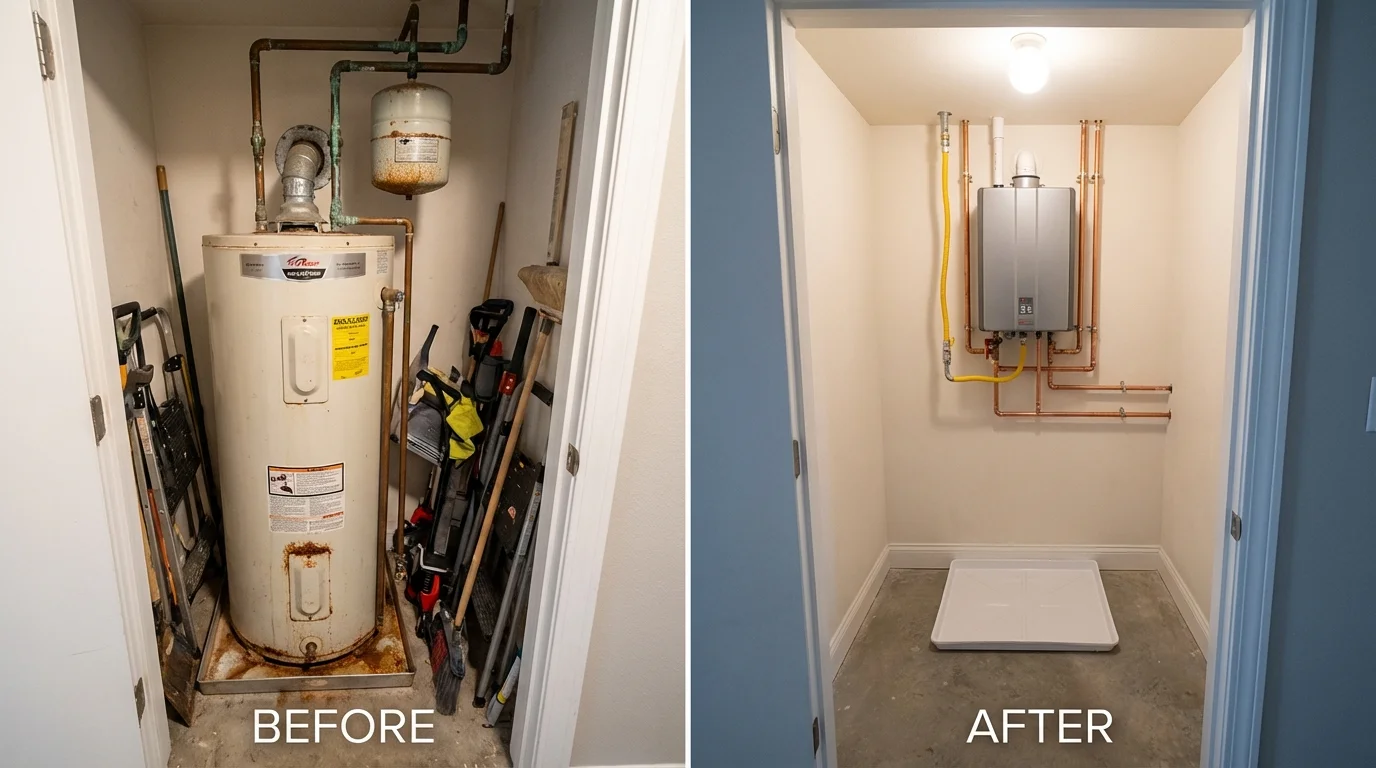 Tank water heater versus wall-mounted tankless unit comparison for Montgomery, NY homeowners
