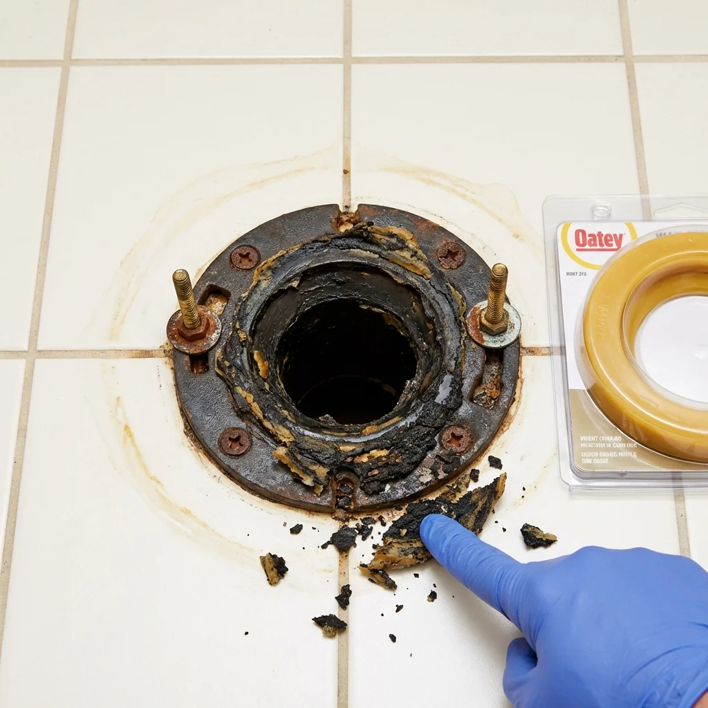 Failed wax ring showing water seepage at the base of a toilet in a Montgomery, NY home